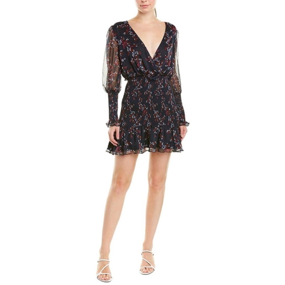 KEEPSAKE The Label Embrace‎ Dress Sheer Smocked V Neck Long Sleeve Size XS Wrap